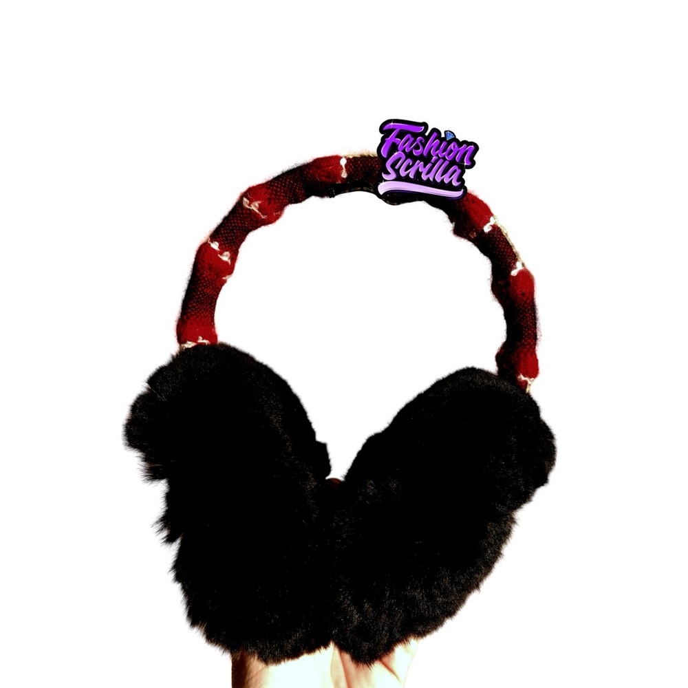 Vintage CHANEL Red and Black Orylag Rabbit Fur Earmuffs RedBlack - Picture 15 of 16